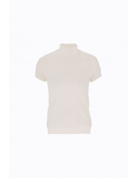 Imperial Femme col roulé écru à manches courtes en maille fine