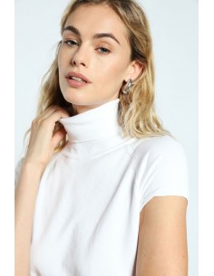 Imperial Femme col roulé écru à manches courtes en maille fine Imperial Femme col roulé écru à manches courtes en maille fine