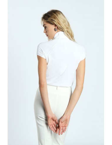 Imperial Femme col roulé écru à manches courtes en maille fine