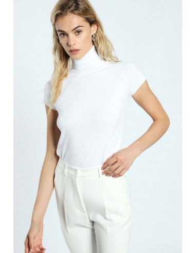 Imperial Femme col roulé écru à manches courtes en maille fine