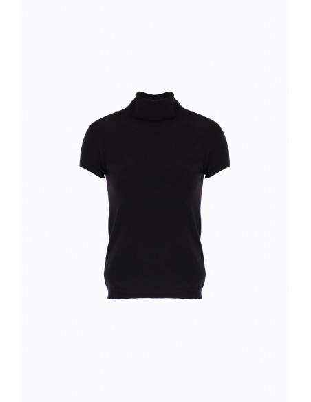 Imperial Femme col roulé noir à manches courtes en maille fine