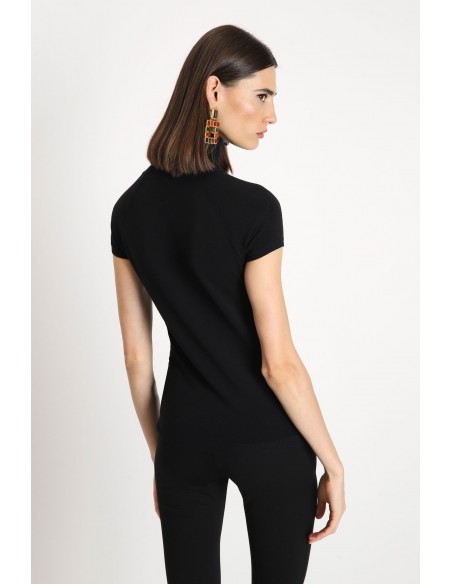 Imperial Femme col roulé noir à manches courtes en maille fine
