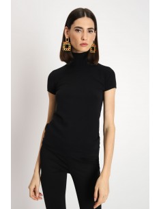 Imperial Femme col roulé noir à manches courtes en maille fine Imperial Femme col roulé noir à manches courtes en maille fine