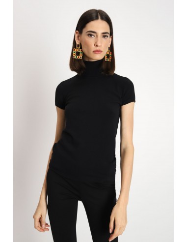 Imperial Femme col roulé noir à manches courtes en maille fine