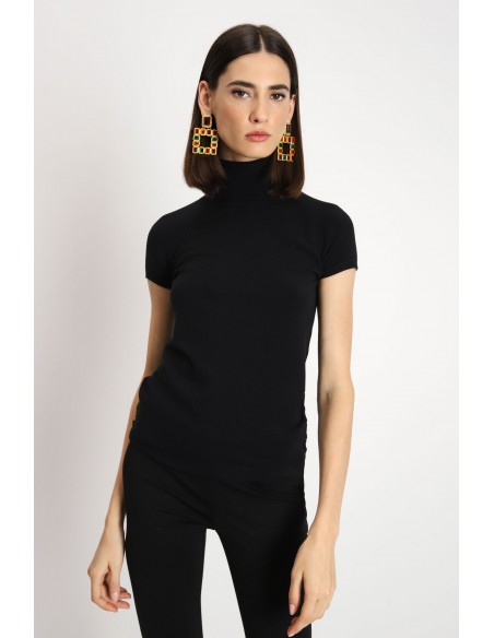 Imperial Femme col roulé noir à manches courtes en maille fine