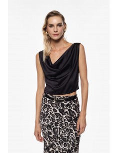 Imperial femme Top en satin noir a col benitier Imperial femme Top en satin noir a col benitier