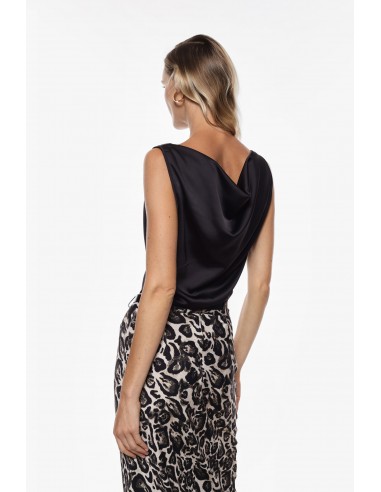 Imperial femme Top en satin noir a col benitier