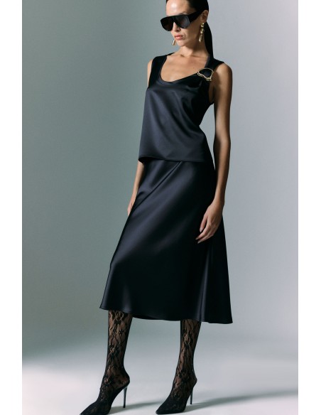 Imperial Femme Jupe Sirene longueur midi en satin Noir