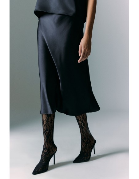 Imperial Femme Jupe Sirene longueur midi en satin Noir