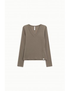 Imperial Femme tshirt à manches longues Taupe en laine melangée Imperial Femme tshirt à manches longues Taupe en laine melangée