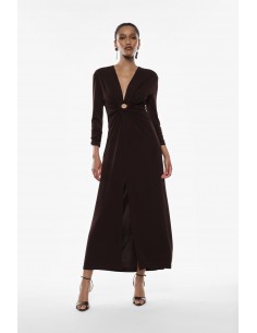 Imperial Femme Robe longue Chocolat avec detail ajouré Imperial Femme Robe longue Chocolat avec detail ajouré