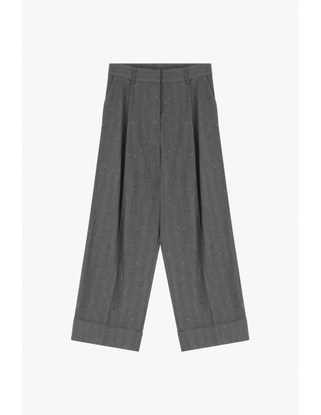 Imperial Femme pantalon cropp a pinces gris rayé or