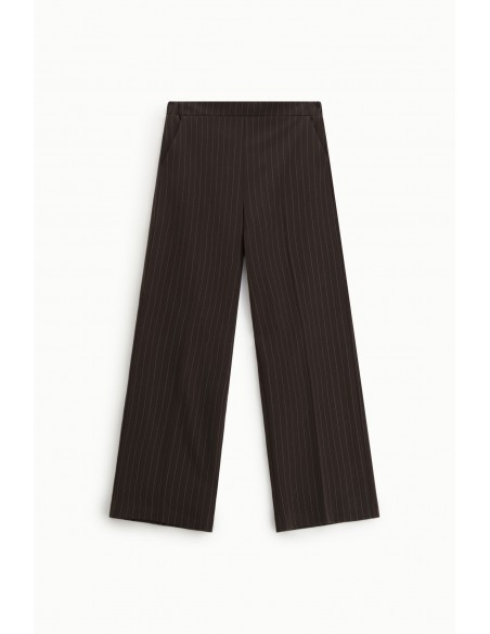 Imperial Femme pantalon a taille elastiquée en drap Chocolat rayé