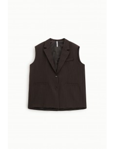 Imperial Femme pantalon ample coloris chocolat à rayures Gilet imperial Femme boutonné au dos coloris chocolat rayé