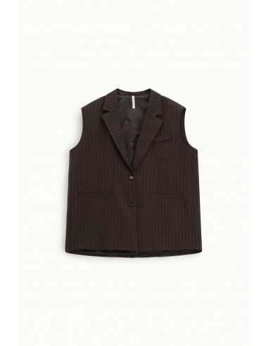 Gilet imperial Femme boutonné au dos coloris chocolat rayé
