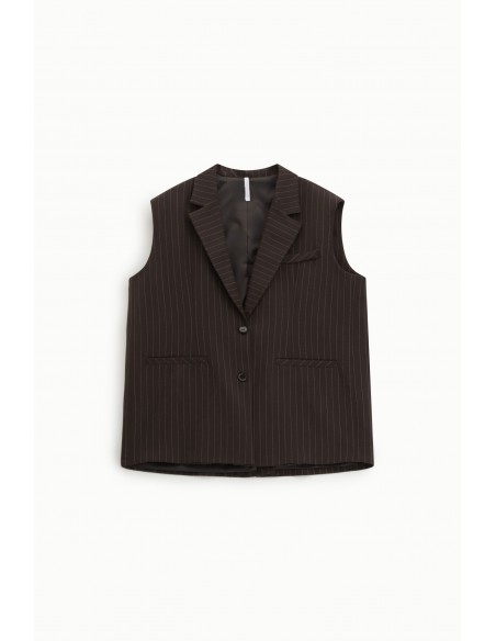 Gilet imperial Femme boutonné au dos coloris chocolat rayé