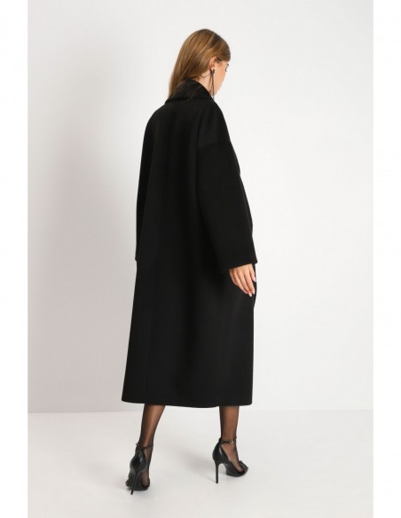 Imperial Femme, maxi manteau, Noir, forme oversize a revers larges
