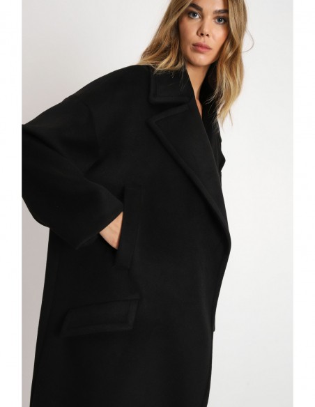 Imperial Femme, maxi manteau, Noir, forme oversize a revers larges