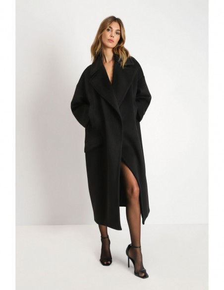 Imperial Femme, maxi manteau, Noir, forme oversize a revers larges