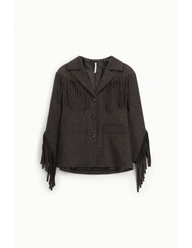 Imperial Femme Blazer à franges en tweed marron chiné