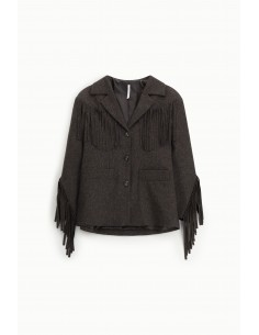 Imperial Femme Blazer à franges en tweed marron chiné Imperial Femme Blazer à franges en tweed marron chiné
