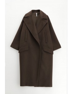 Imperial Femme, maxi manteau, Chocolat, forme oversize a revers larges