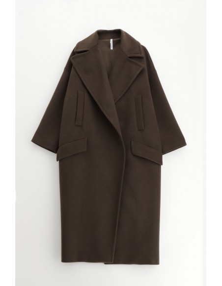 Imperial Femme, maxi manteau, Chocolat, forme oversize a revers larges