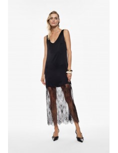 Imperial Femme Robe longue en satin noir et dentelle