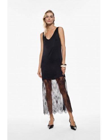 Imperial Femme Robe longue en satin noir et dentelle