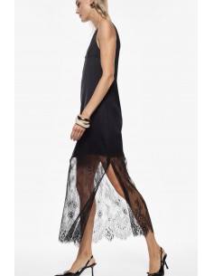 Imperial Femme Robe longue en satin noir et dentelle