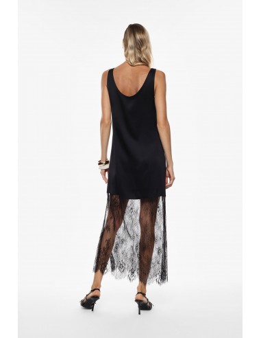 Imperial Femme Robe longue en satin noir et dentelle