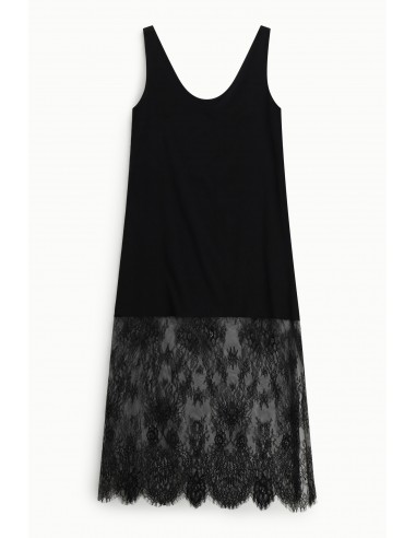 Imperial Femme Robe longue en satin noir et dentelle