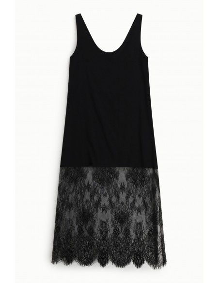 Imperial Femme Robe longue en santin noir et dentelle