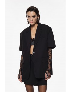 Imperial Femme Blazer Noir à manches Courtes et manchettes amovibles