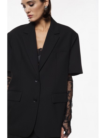 Imperial Femme Blazer Noir à manches Courtes et manchettes amovibles