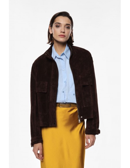 Imperial Femme blouson chocolat en Cuir Velours
