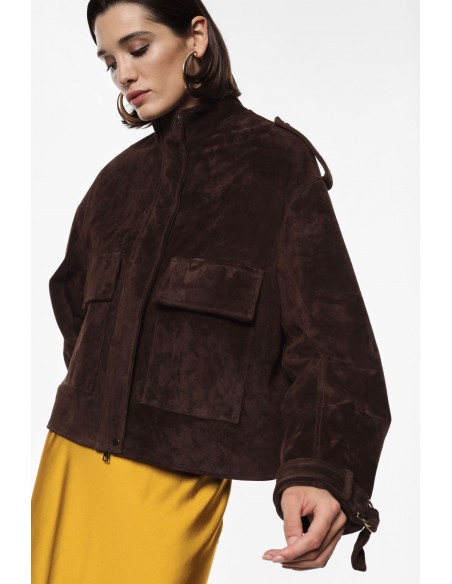Imperial Femme blouson chocolat en Cuir Velours