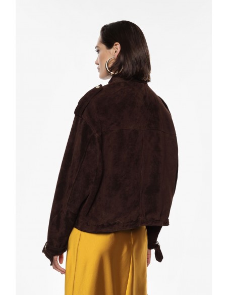 Imperial Femme blouson chocolat en Cuir Velours