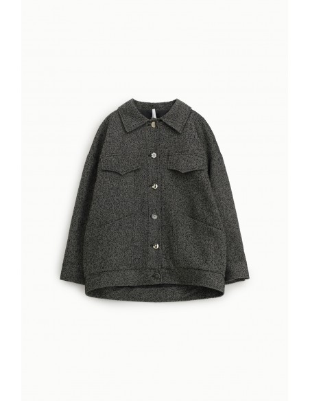 Imperial Femme manteau court en tweed noir chiné