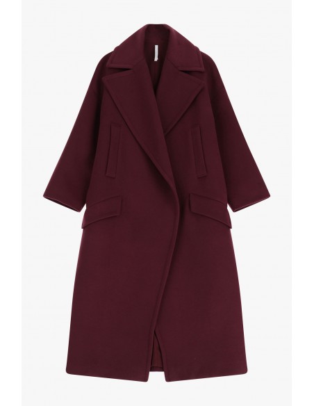 Imperial Femme, maxi manteau, Bordeaux, forme oversize a revers larges