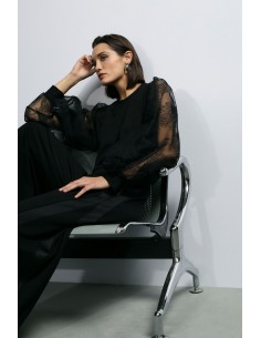 Imperial Femme Sweat shirt  noir avec manches en dentelles Imperial Femme Sweat shirt  noir avec manches en dentelles