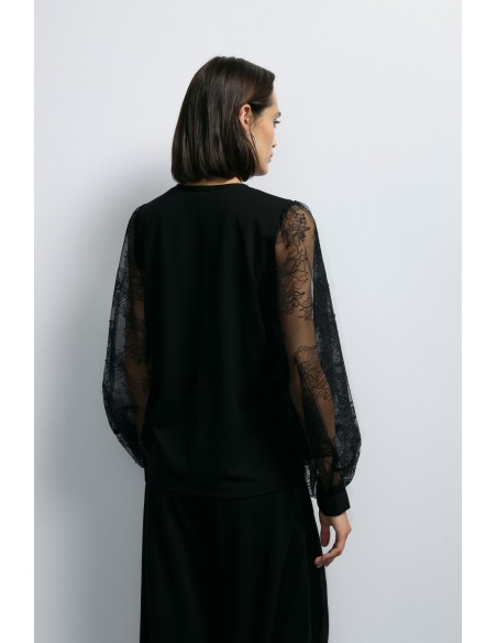 Imperial Femme Sweat shirt  noir avec manches en dentelles
