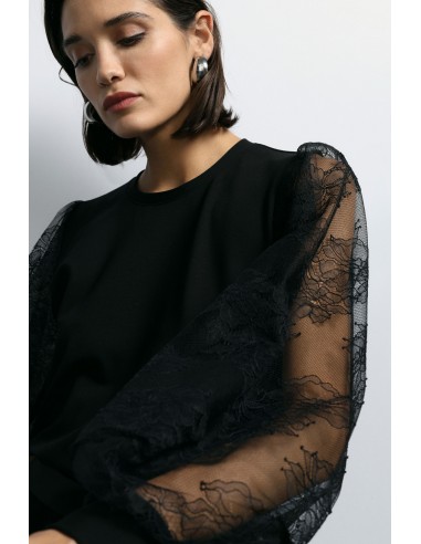 Imperial Femme Sweat shirt  noir avec manches en dentelles