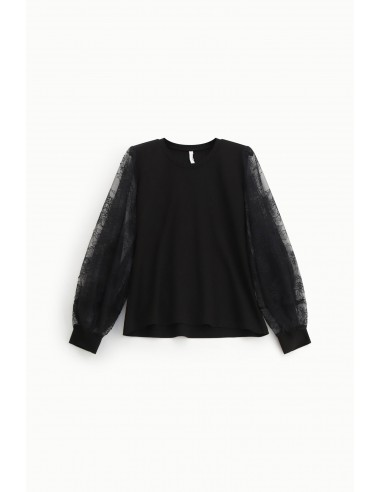 Imperial Femme Sweat shirt  noir avec manches en dentelles