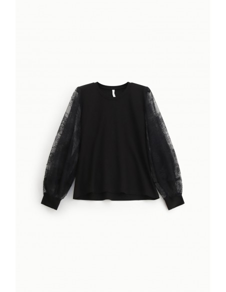 Imperial Femme Sweat shirt  noir avec manches en dentelles