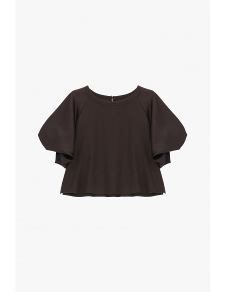 imperial Femme sweat shirt chocolat satin manches ballon