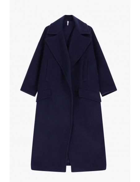 Imperial Femme, maxi manteau, bleu marine, forme oversize a revers larges