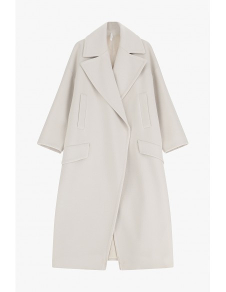 Imperial Femme, maxi manteau, ecru, forme oversize a revers larges