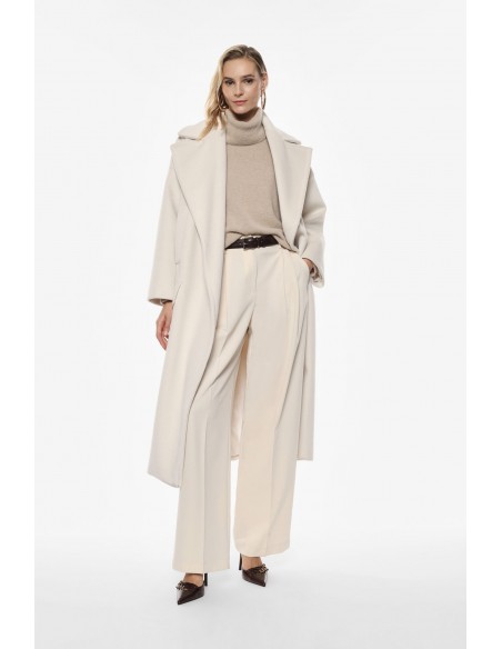 Imperial Femme, maxi manteau, ecru, forme oversize a revers larges
