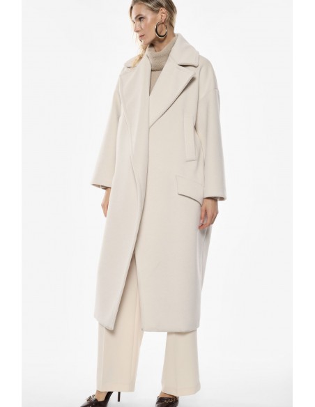Imperial Femme, maxi manteau, ecru, forme oversize a revers larges